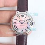 Replica Cartier Ballon Bleu De Cartier Pink Dial Brown Leather Strap Watch